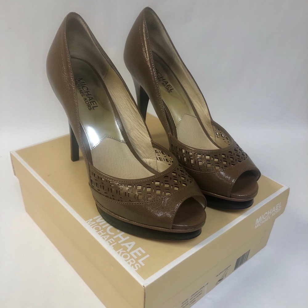 Michael Kors Zamara Glazed Leather Open Toe Heels